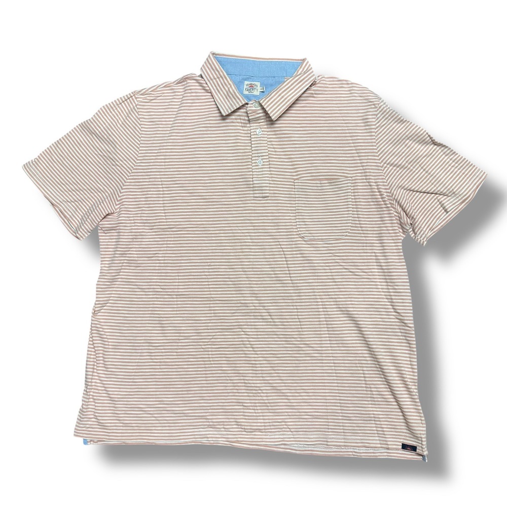Faherty Brand Knit Polo Shirt Men's XXL Tan White Stripe Soft‎ Cotton Blend